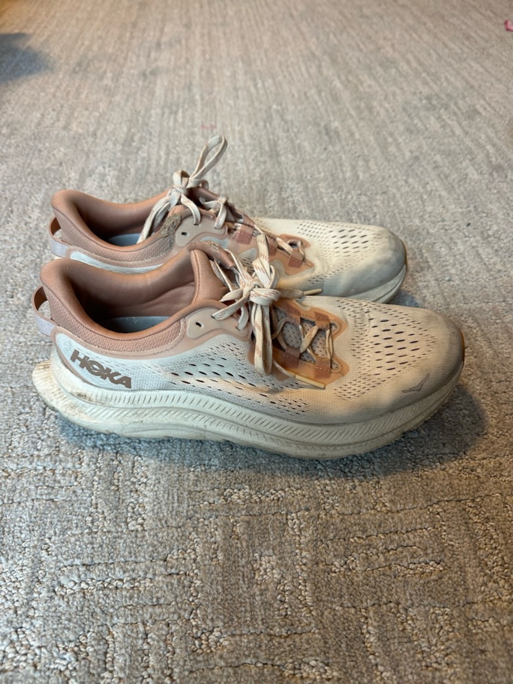 Hoka Women's Running Shoes - Beige with Blush Pink Accents